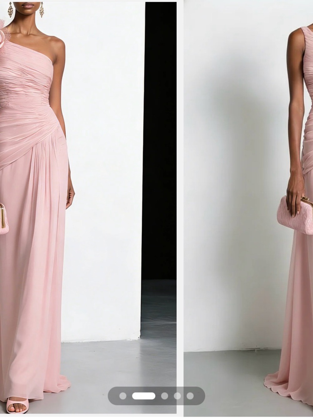 One-Shoulder Dusty Pink Draped Evening Dress